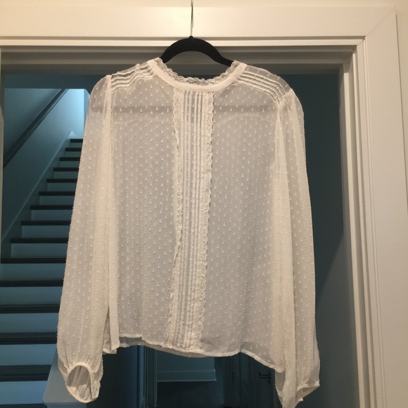 White Long Sleeve Sheer Peasant Top - Picture 1 of 1